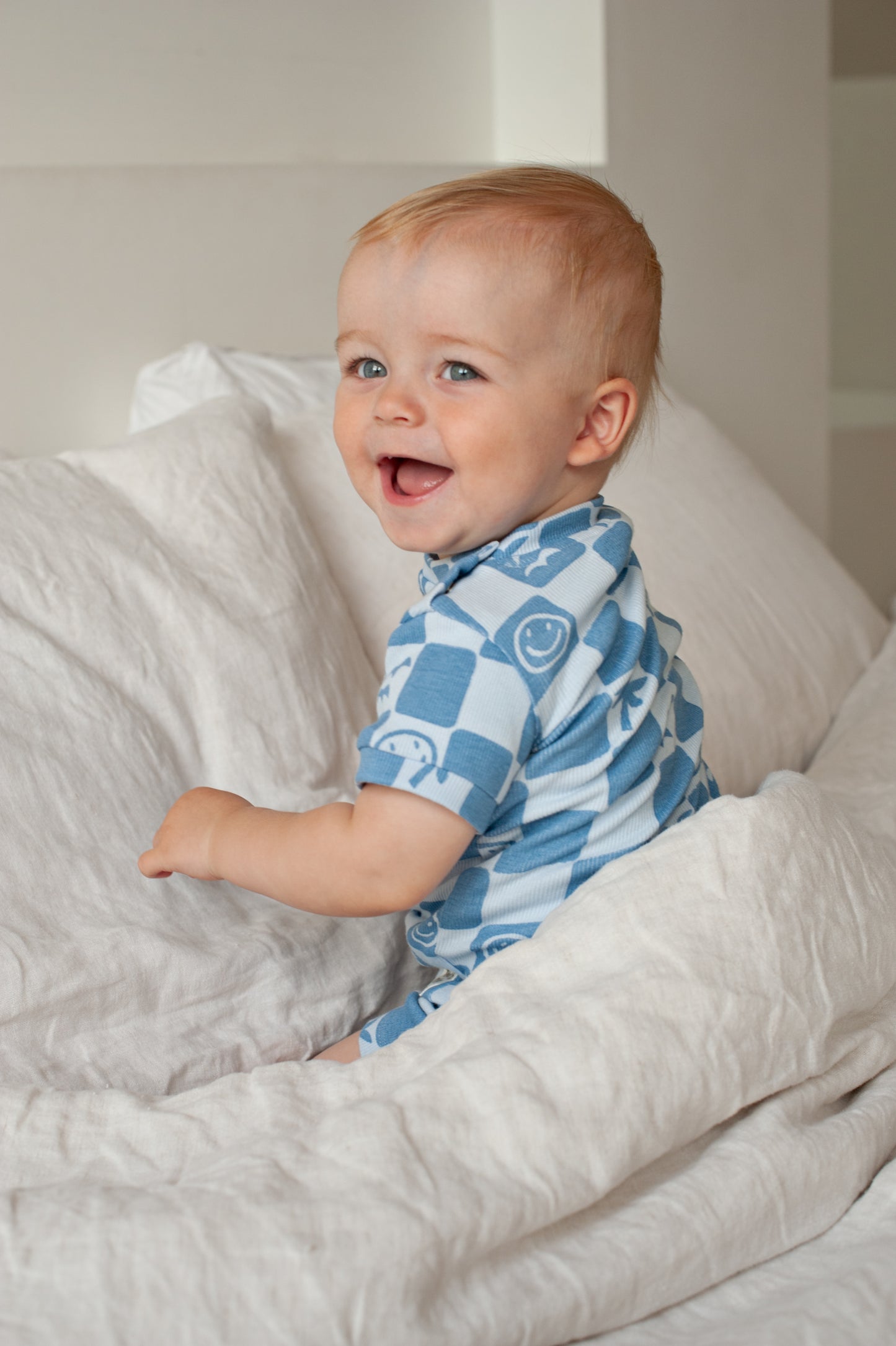 Feetje | Shortama Chase Check – Blauwe Baby Pyjama