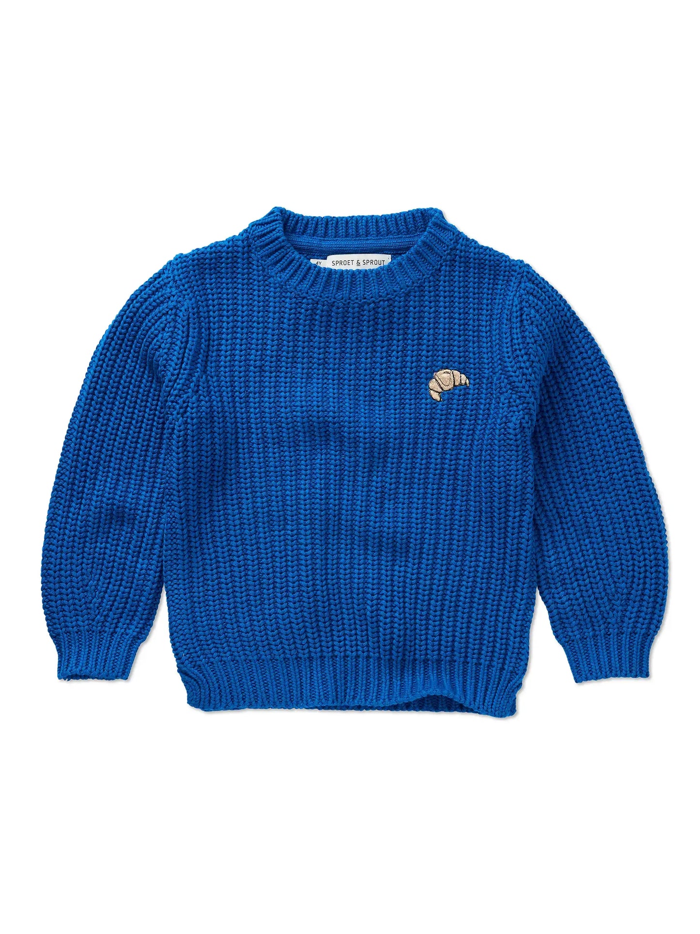 Sproet & Sprout | blauwe kabeltrui met croissant - blauw