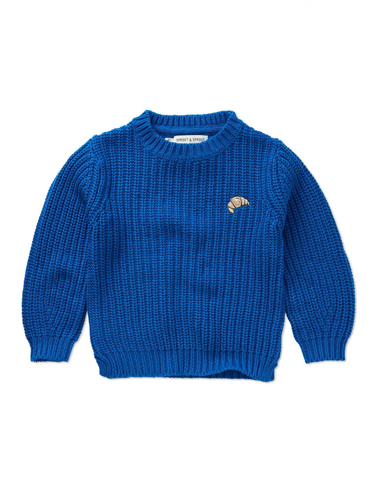Sproet & Sprout | blauwe kabeltrui met croissant - blauw