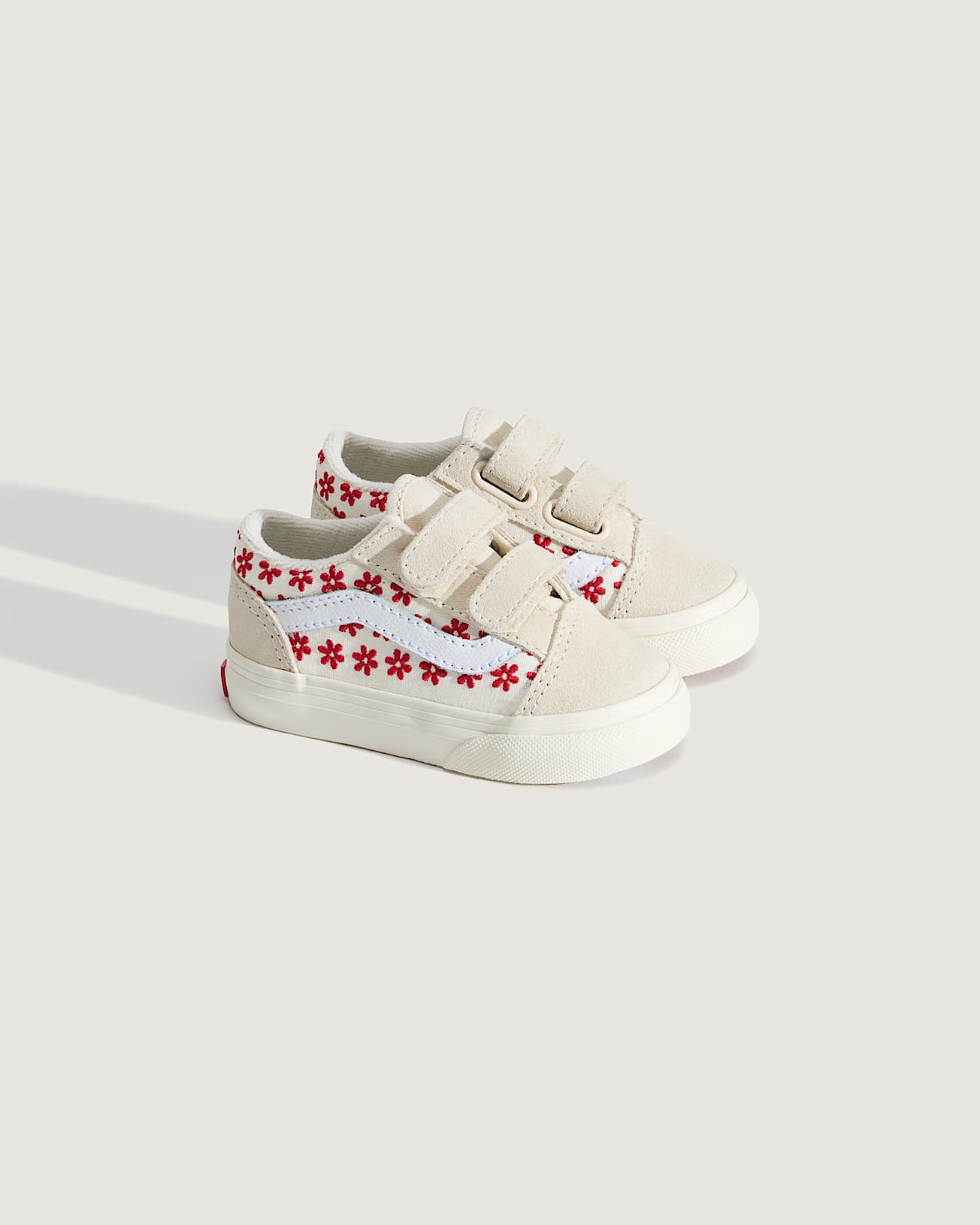 Vans | Old Skool V Sneakers – Crème met Rode Bloemenprint