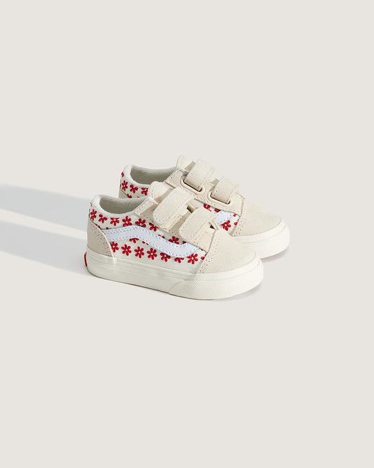 Vans | Old Skool V Sneakers – Crème met Rode Bloemenprint