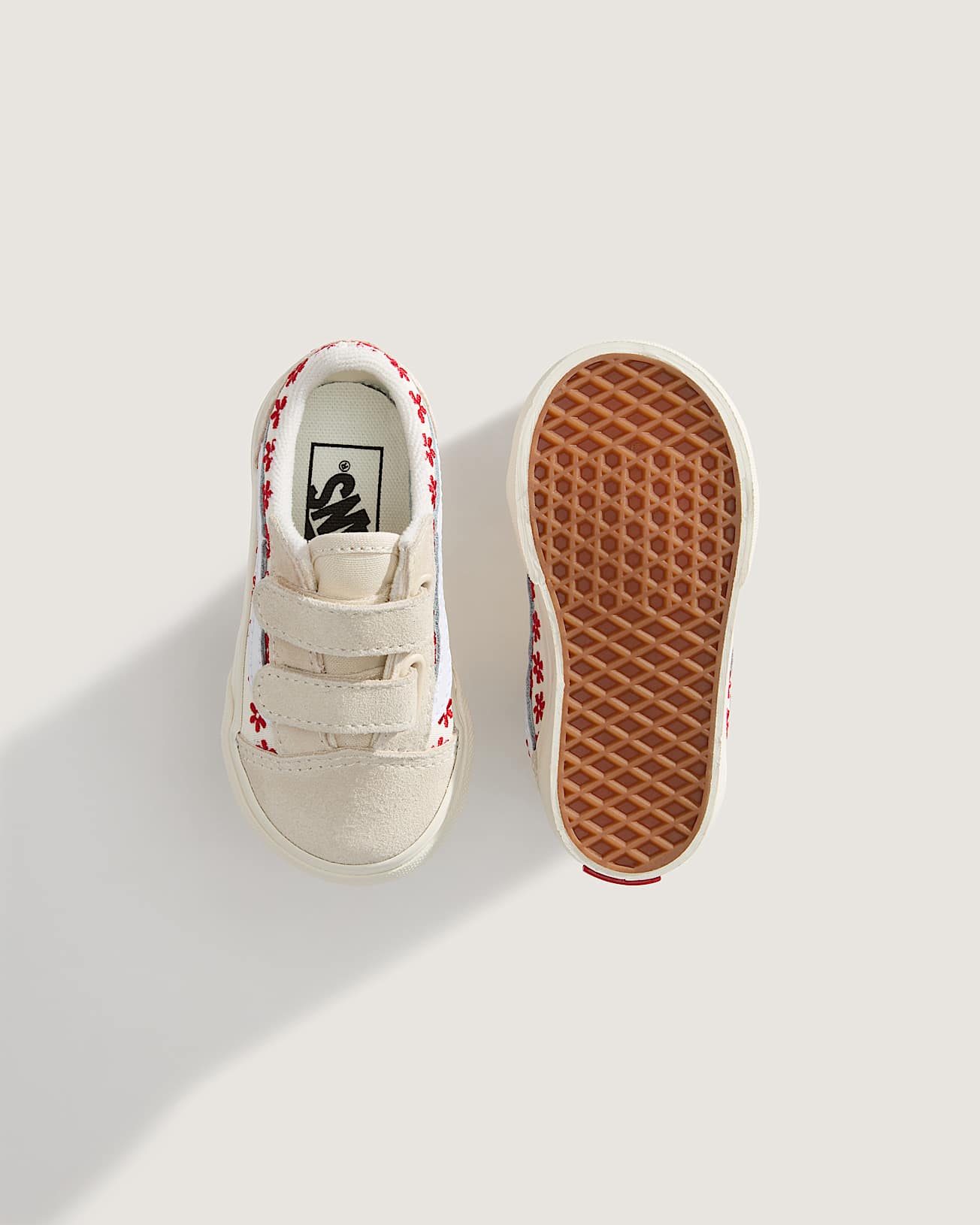Vans | Old Skool V Sneakers – Crème met Rode Bloemenprint