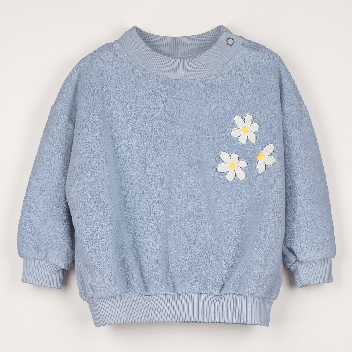 Lötiekids | Daisies teddy baby sweatshirt stone blue