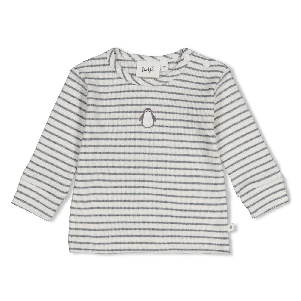 Feetje | Gestreepte rib longsleeve Penguin Cuddles antraciet