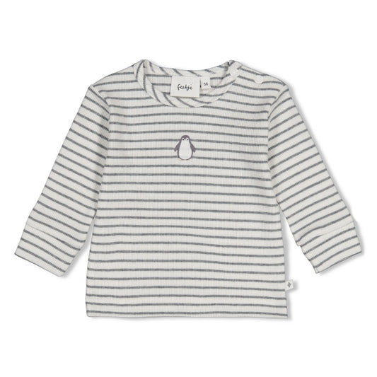 Feetje | Gestreepte rib longsleeve Penguin Cuddles antraciet