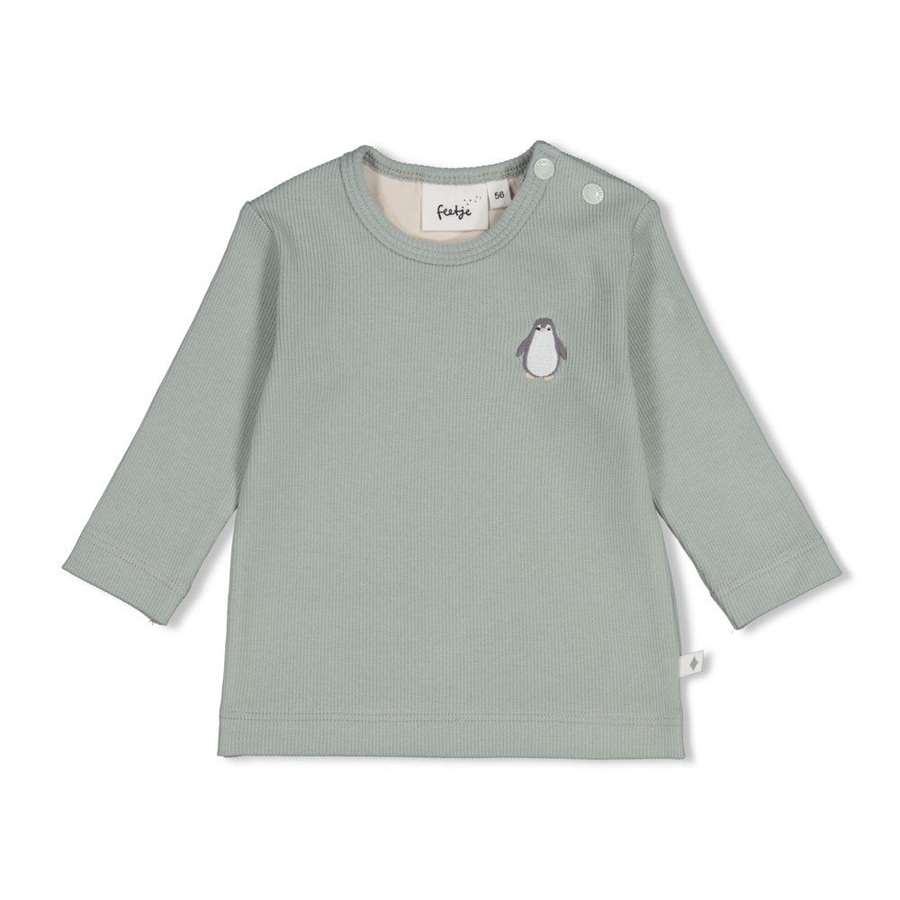Feetje | Rib longsleeve Penguin Cuddles zeegroen