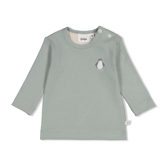 Feetje | Rib longsleeve Penguin Cuddles zeegroen