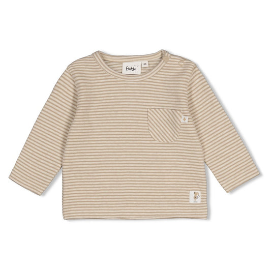 Feetje | Gestreepte rib longsleeve Over the Moon for You taupe