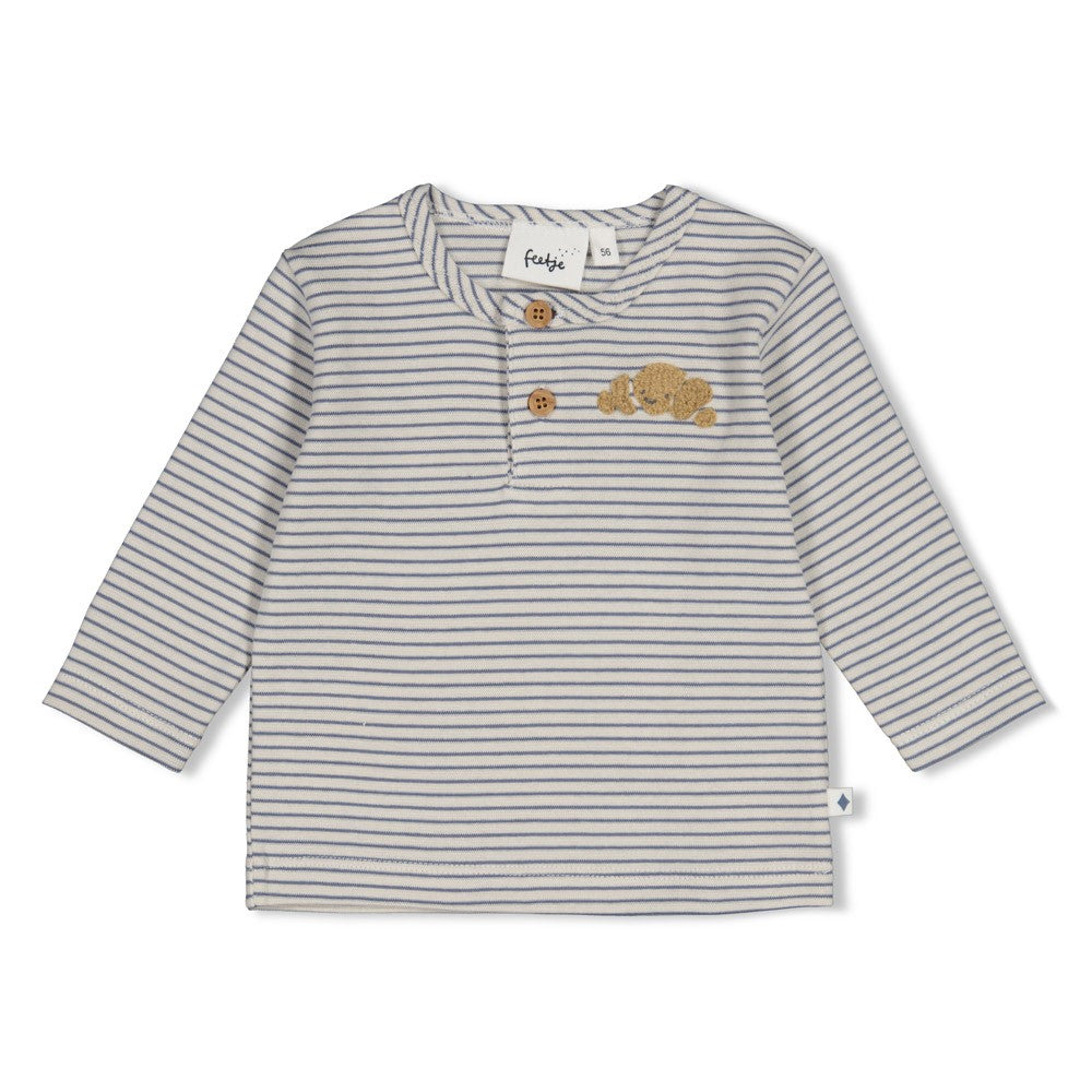 Feetje | Gestreepte rib longsleeve Breakfast Buddy blauw