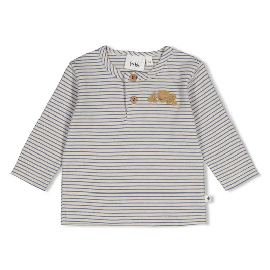 Feetje | Gestreepte rib longsleeve Breakfast Buddy blauw