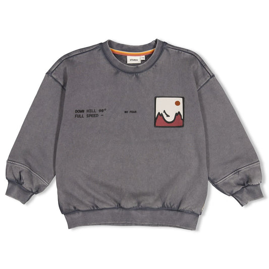 Sturdy | Oversized sweater met backprint Mountain Top - Grijs