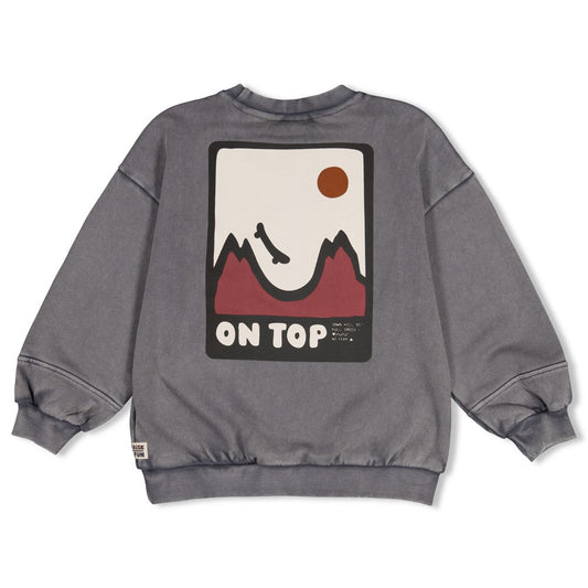 Sturdy | Oversized sweater met backprint Mountain Top - Grijs