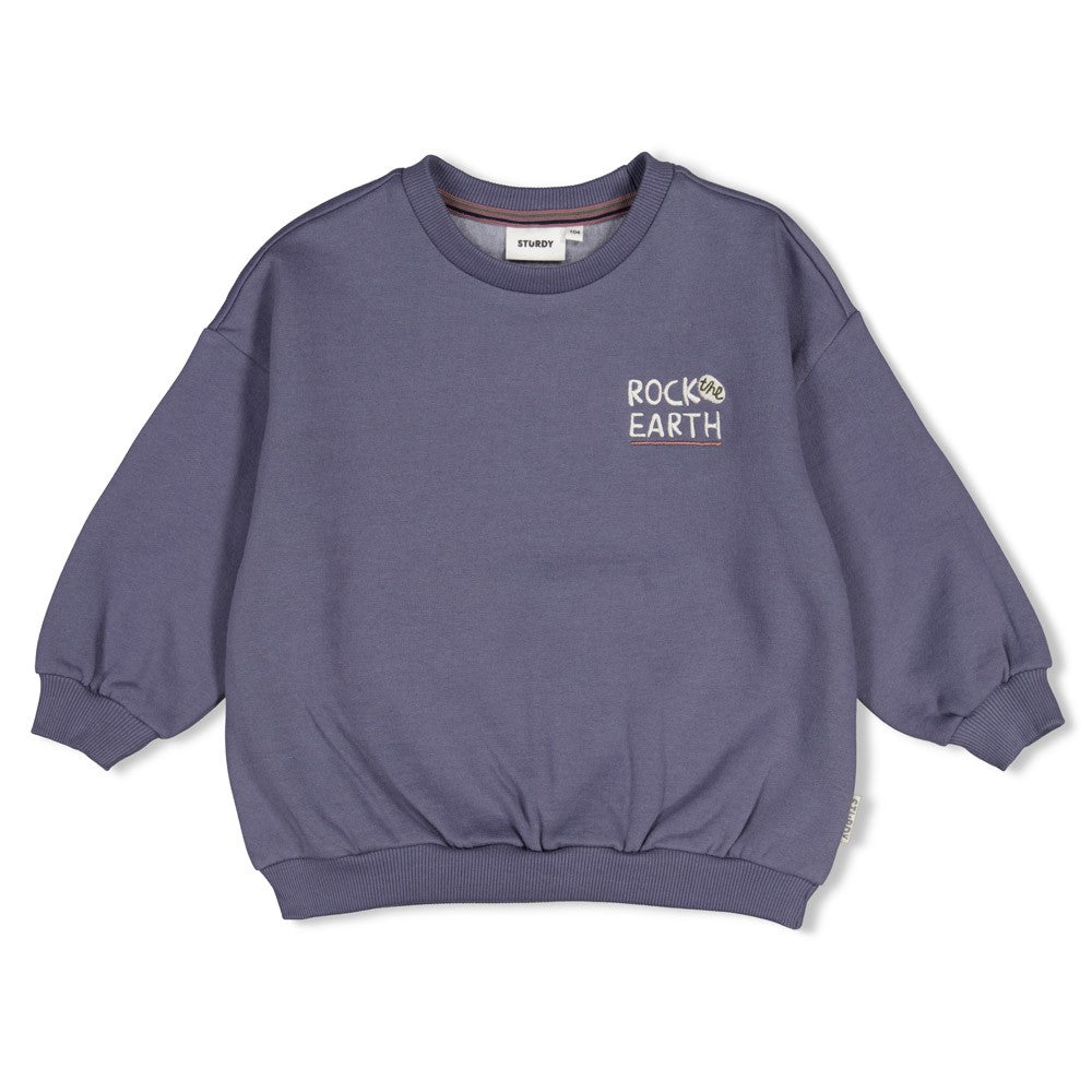 Sturdy | Oversized sweater met backprint Rock the Earth - Blauw