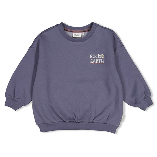 Sturdy | Oversized sweater met backprint Rock the Earth - Blauw