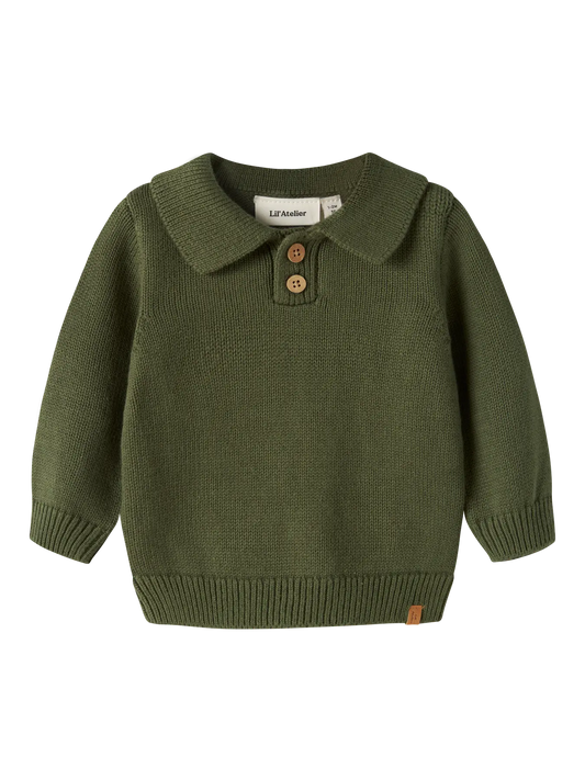 Lil’ Atelier | Baby gebreide polo trui | Groen