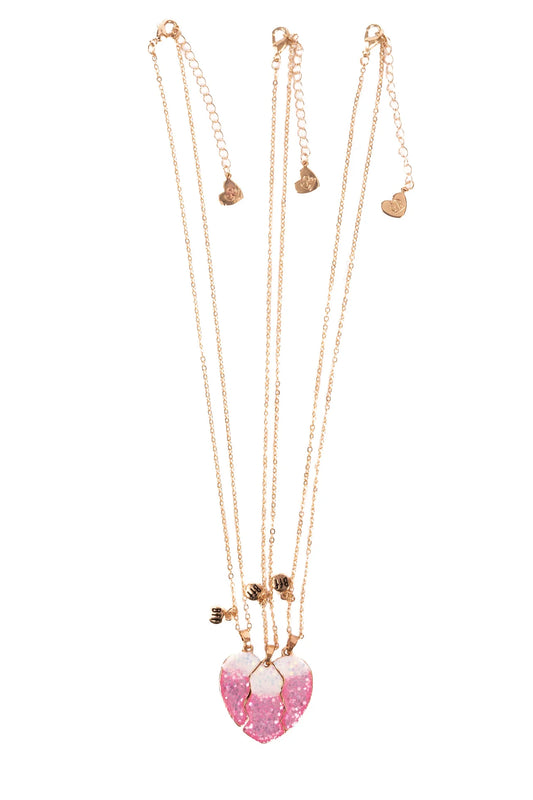 Besties ketting 3 delig roze hart glitter vriendinnen
