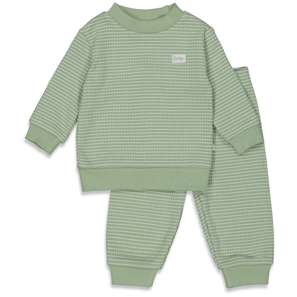 Groene wafelpyjama van Feetje voor baby met zachte wafelstructuur