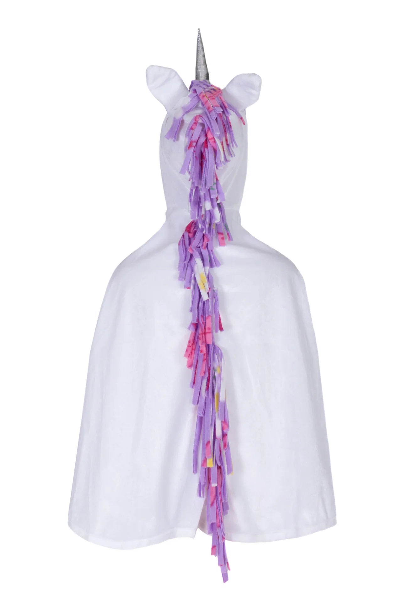 Great Pretenders witte eenhoorn cape met capuchon en zilveren hoorn