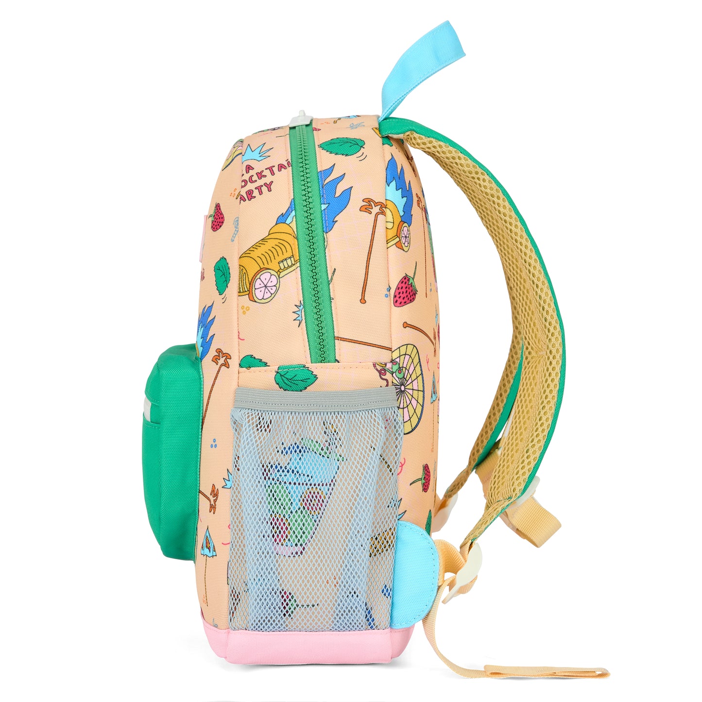Schuine voorkant van de Hello Hossy Cocktail Party kinderrugzak
