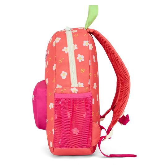 Zijkant van de Hello Hossy Peachy Bloom kinderrugzak
