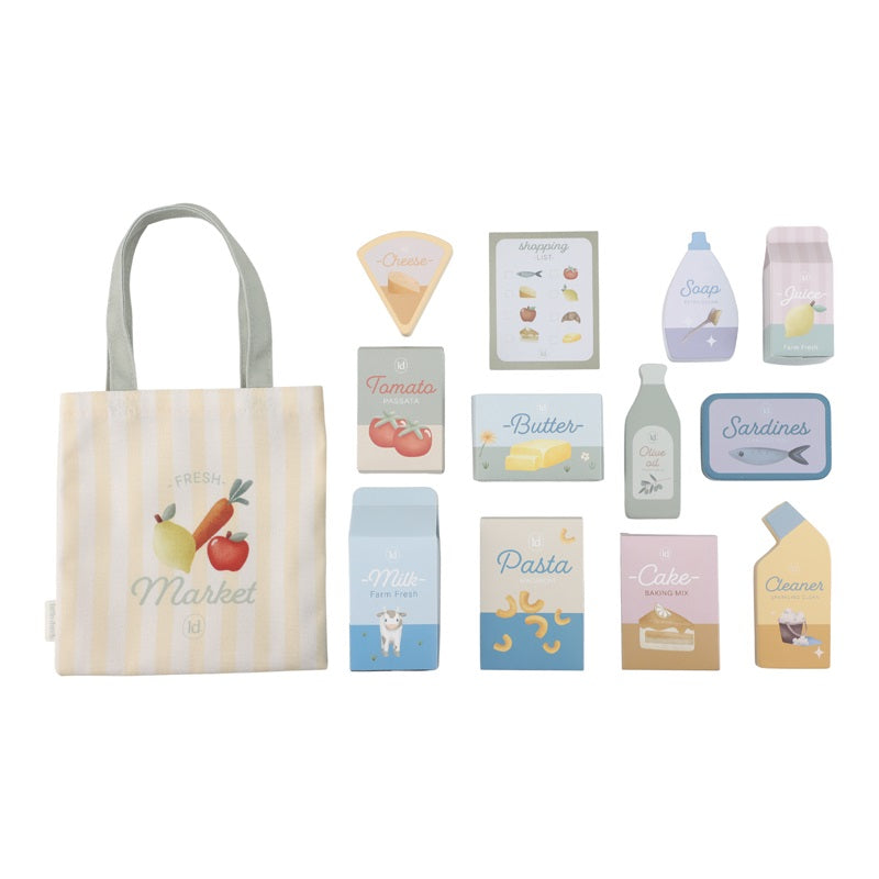 Houten boodschappen en stoffen tas
