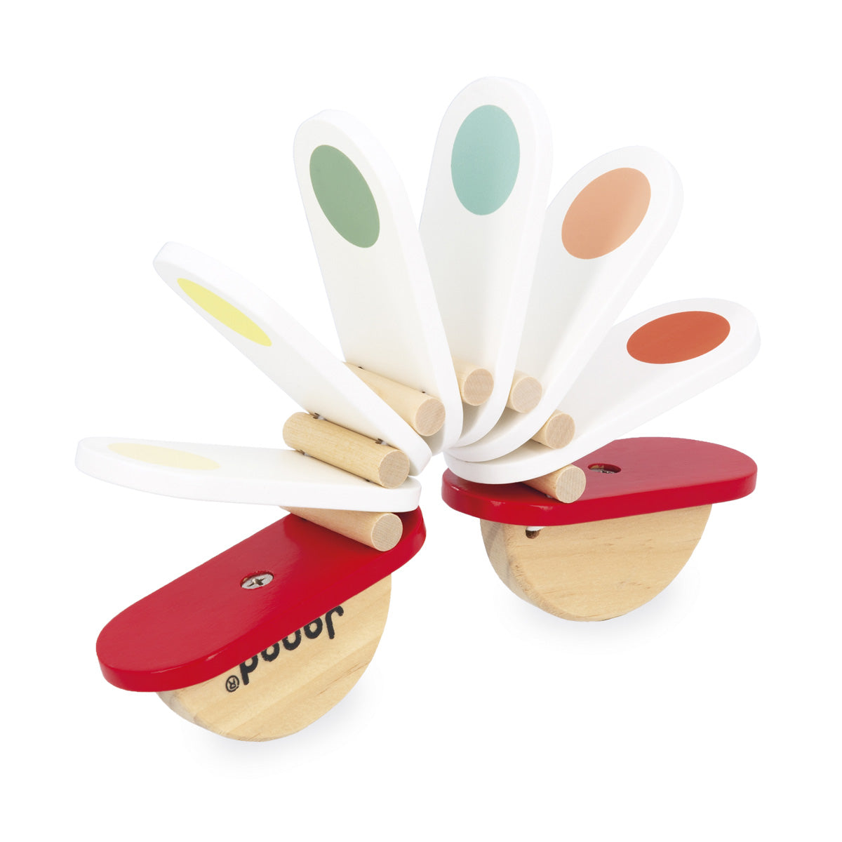 Janod Confetti clic clac houten muziekinstrument voor kinderen met kleurrijke klappers