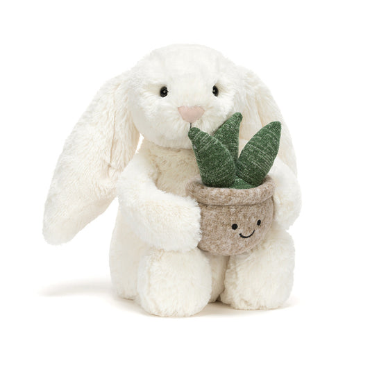 Jellycat Cream Bunny knuffel met plantje in potje