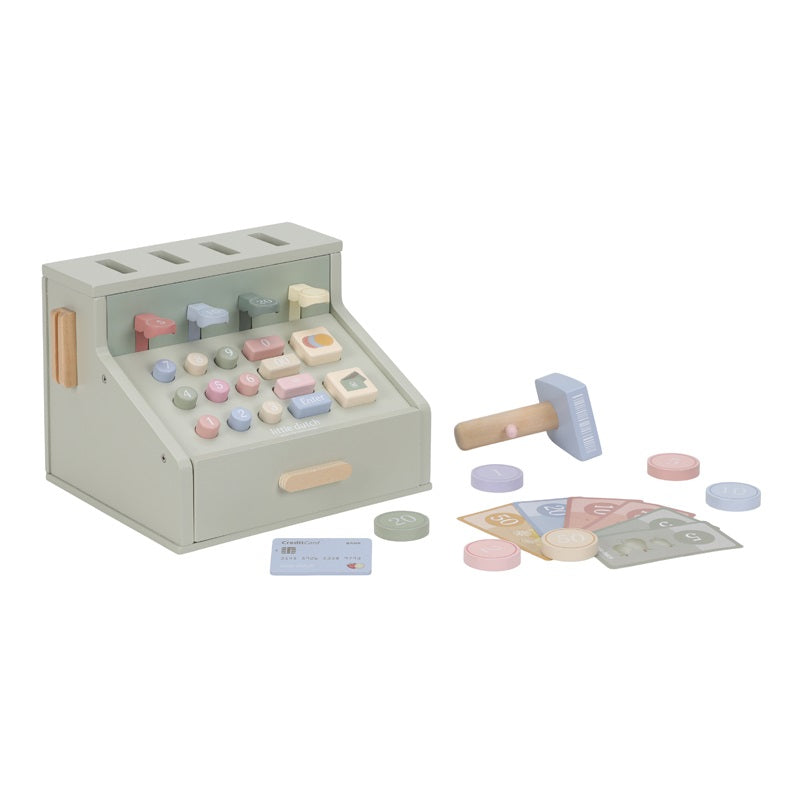 little dutch houten kassa fsc met geld en accessoires

