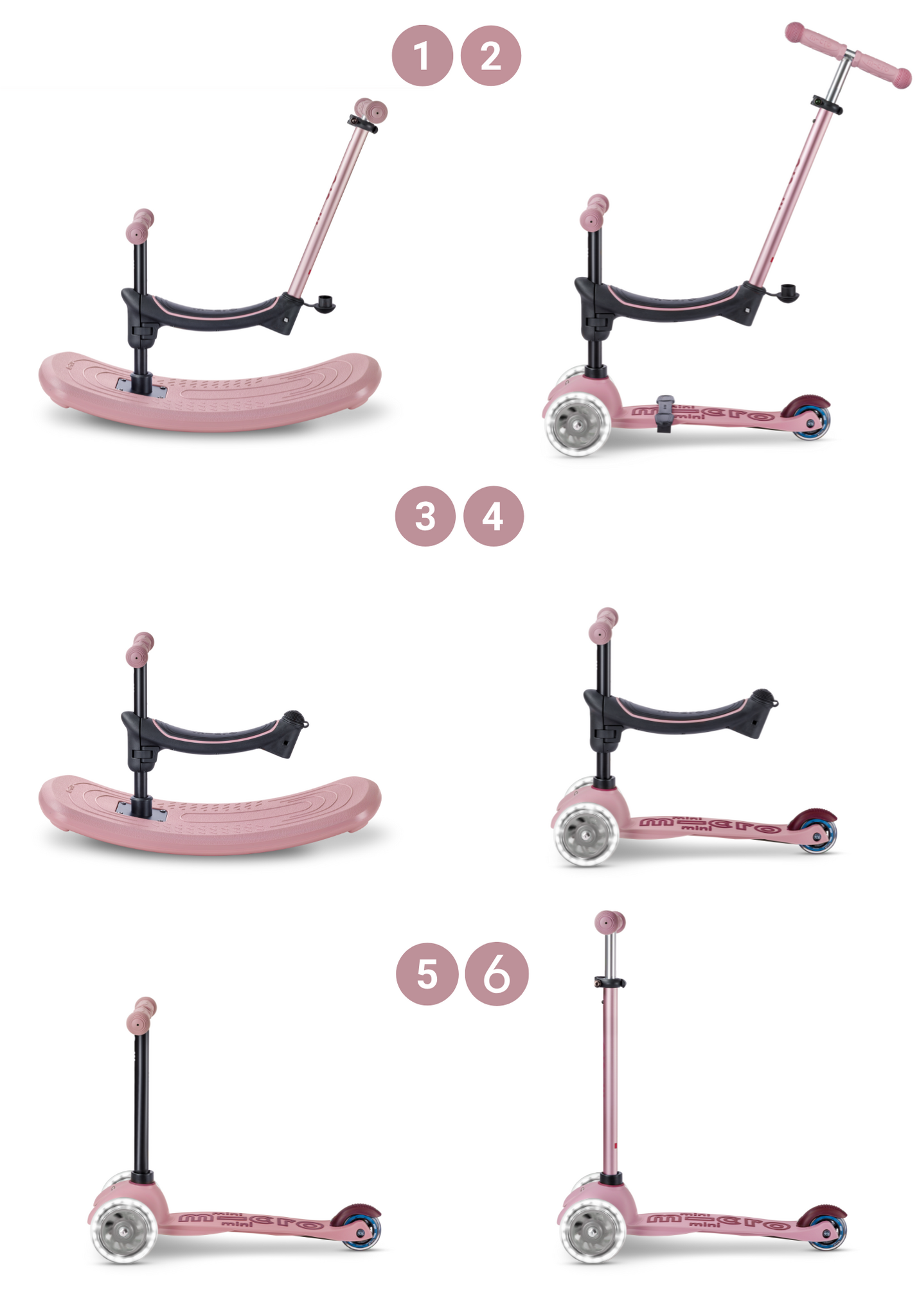 Micro Mini step roze met zitje en duwstang voor peuters