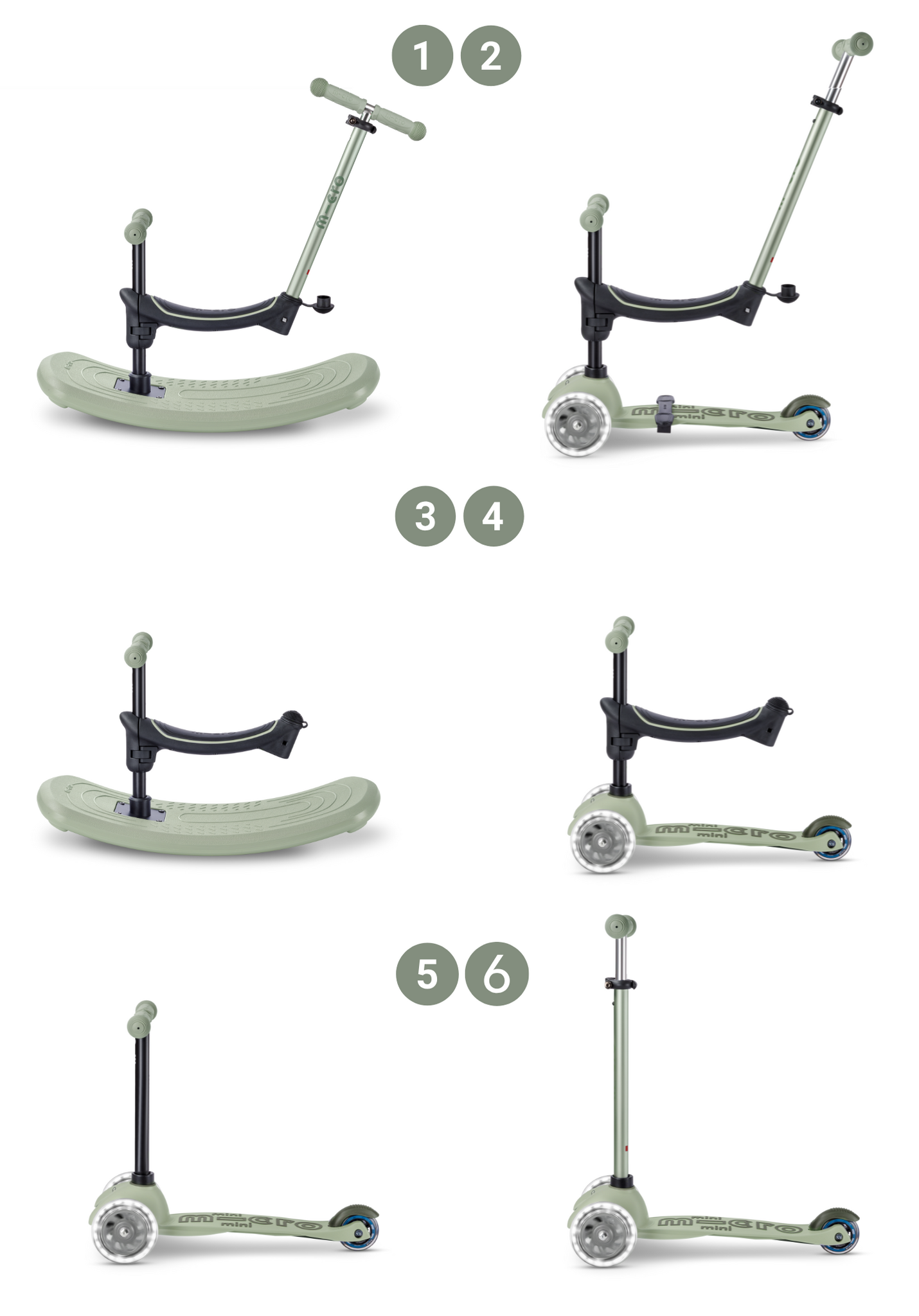 Micro Mini step groen met zitje en duwstang