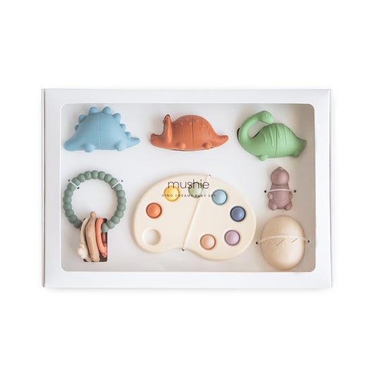 Mushie | Cadeauset Dino Dreams – badspeelgoed en bijtring