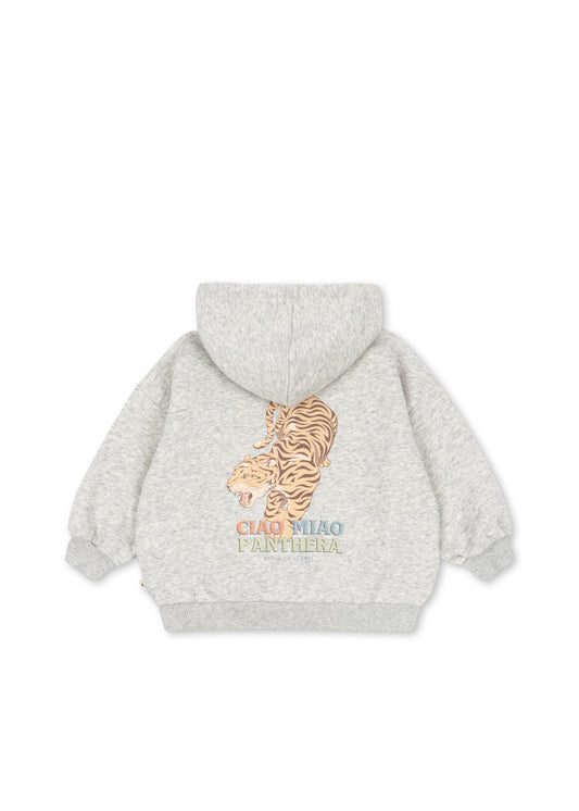 Konges Sløjd | Lou Sweat Zip Hood GOTS – Grey Melange met tijgerprint