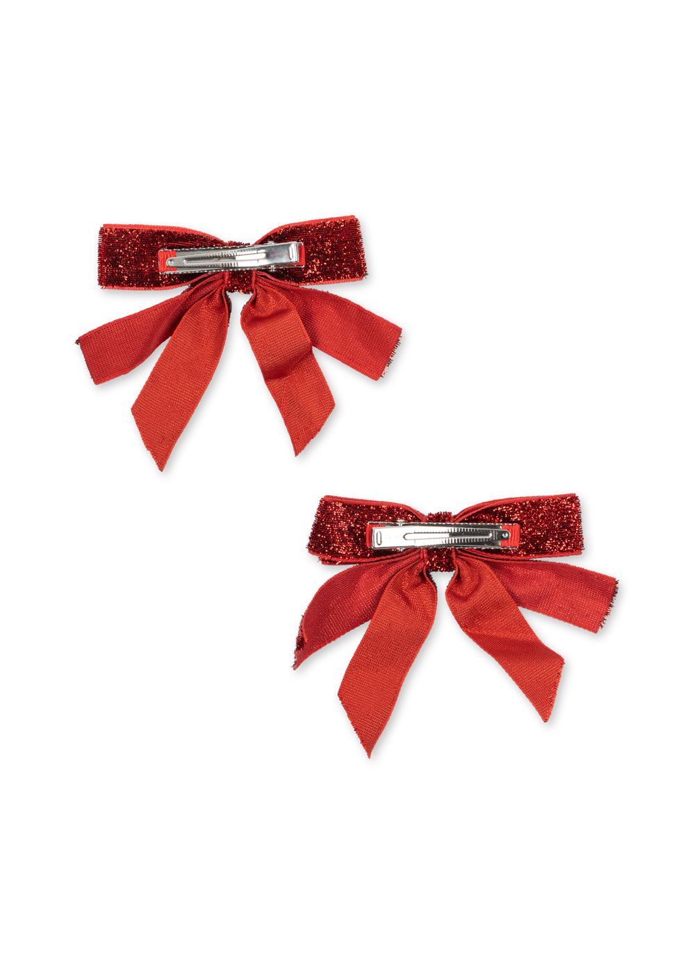 Konges Sløjd | 2-Pack Velvet Double Bow Hair Clips - Red Glitter